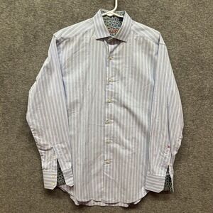 Robert Graham Mens Dress Shirt Medium Blue Stripe Music Note Long Sleeve